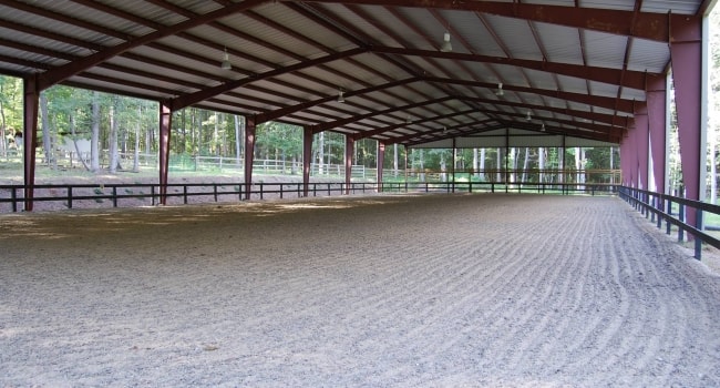 clearspan roof only riding arena with post and beam endwall