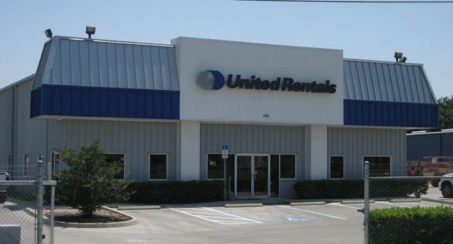 retail equipment rental building with decorative mansard