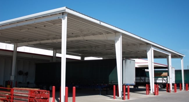 single slope metal roof loading dock cover