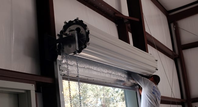 metal building insulated commercial rollup door installation