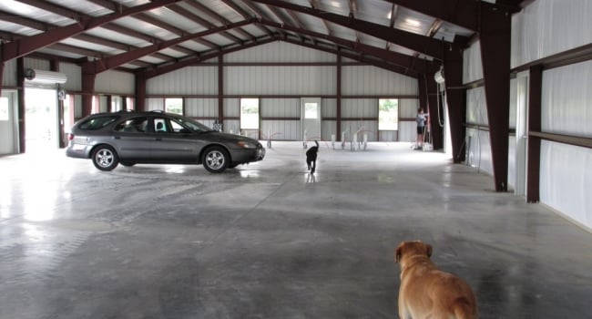 metal building polished concrete slab