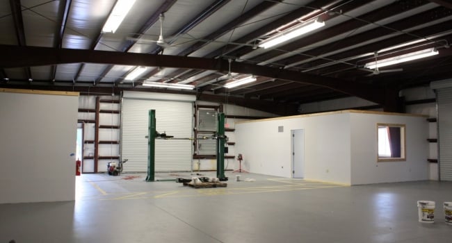 metal building interior offices and automotive lift