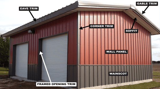 Metal building color trim identification graphic.