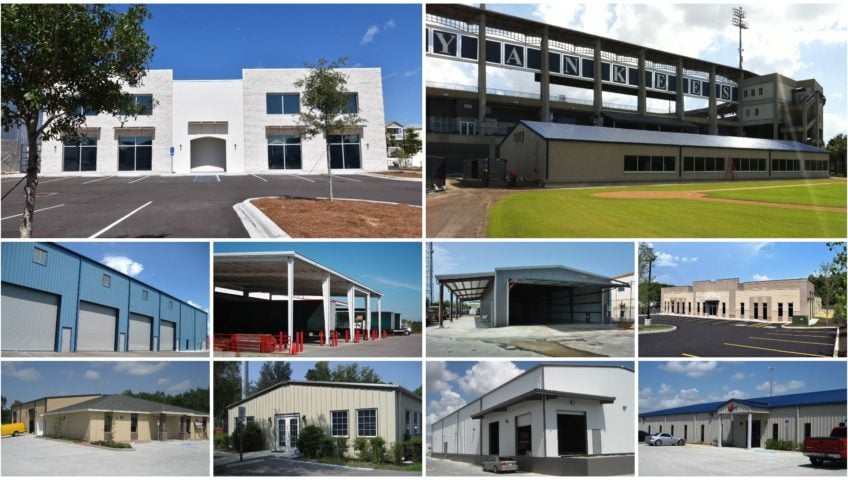 Commercial steel building photo gallery collage.