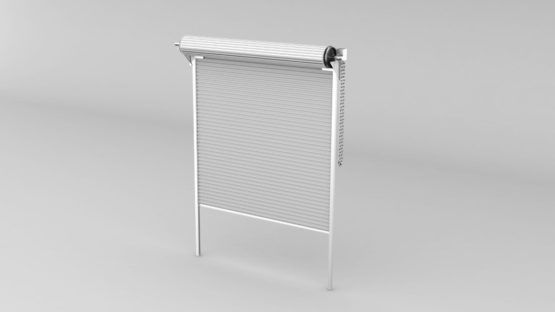 Metal building commercial rollup door with chain hoist operator.