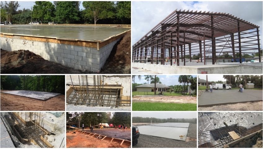 Metal building foundations photo gallery collage.