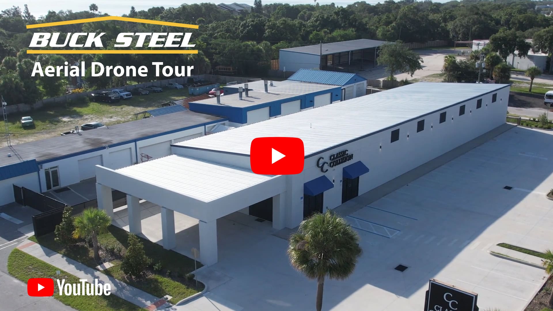 Aerial Tour Commercial Metal Building Classic Collision Pre-Engineered Metal Building Aerial Tour